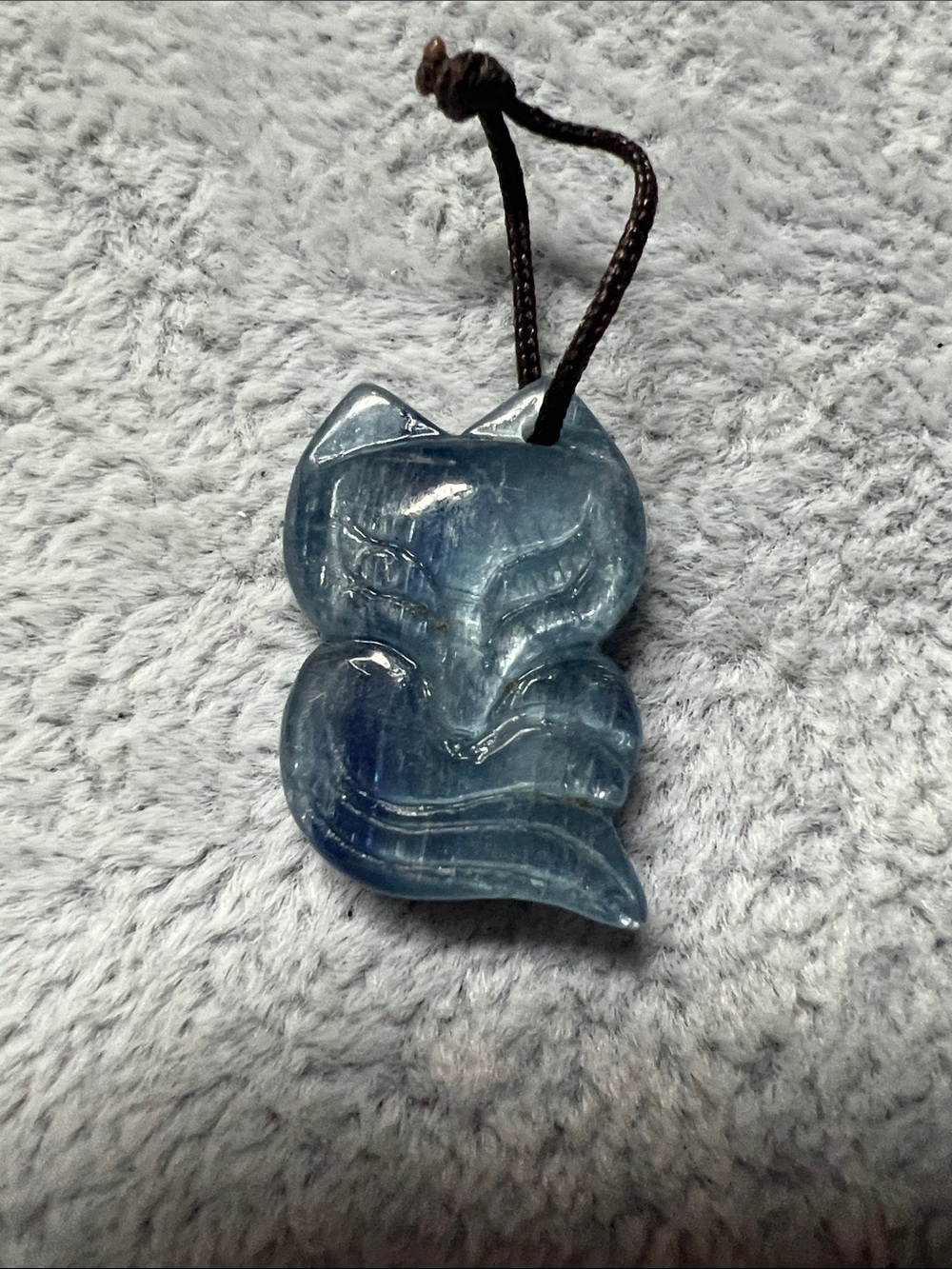 Blue Fox Carved Pendant Necklace - Polished Blue Kyanite